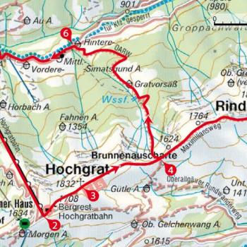 Allgäu Hochgrat und Rindalphorn - Blick vom Rindalphorn - Wanderkarte
