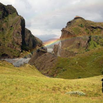 Links und rechts der Vulkankegel im Tal ist Island grün