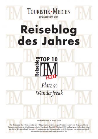 Wanderfreak.de unter den Top 10 der Reiseblogs 2021